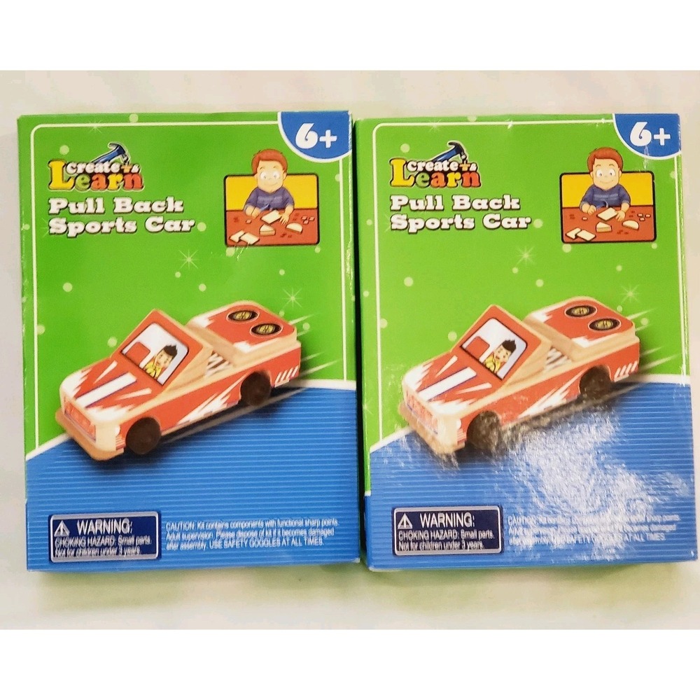 Set Of 2 Create And Learn Pull Back Wood Sports Car Kits Sealed Age 6+
